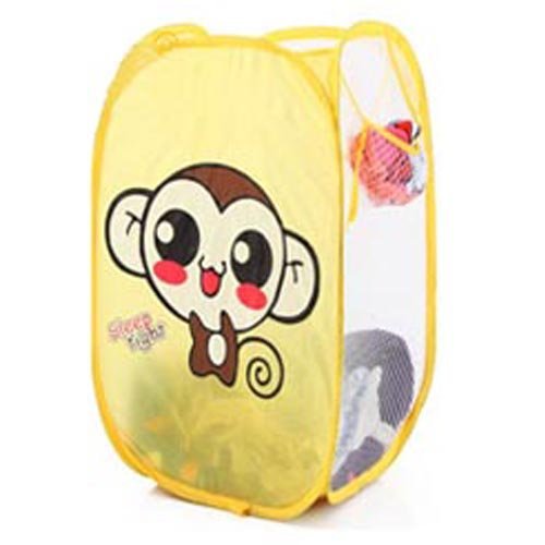 SymCool - Super Cute - Foldable Pop Up Hamper, Laundry Basket or Toy Chest for Storage - Cartoon Theme - Brown Monkey (Yellow)