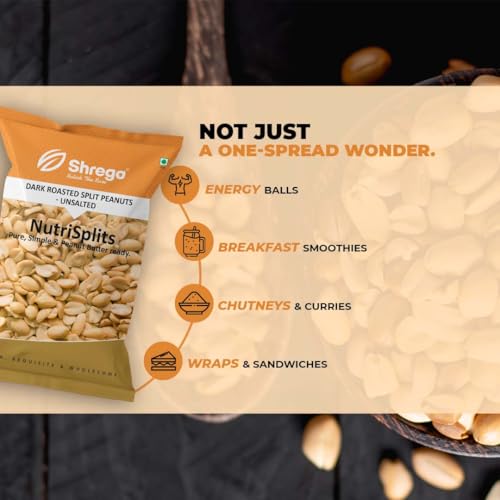 Image of Shrego NutriSplits Dark Roasted Split Peanuts (Unsalted) | Ready-to-Blend | High Protein, Gluten-Free | Peanut Butter Ready | No Added Oil or Salt | 1000 g