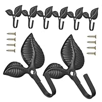 BESPORTBLE 8pcs Vintage Cast Iron Wall Mounted Coat Hooks Leaf-Shaped Decorative Towel Hangers Black Rustic Wrought Iron Hooks for Entryway Hallway Cloakroom