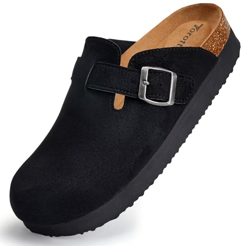 Image of Torotto Womens Clogs Cork Footbed Suede Slippers Arch Support Potato Shoes with Adjustable Buckle