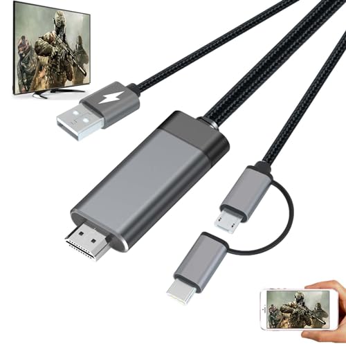 Micro USB /Type C to HDMI 2 in 1 Adapter MHL Video Converter Cable w/Charging Port for A72 A71 A70 A52 A32 5G A02 A03S A21 A12 A15 A7 Moto E7 Plus LG Stylo 6 USBC Android Phone to Monitor Projector TV