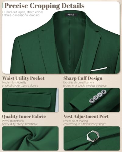 Image of MY'S Men's 3 Piece Suit Notch Lapel 2 Button Blazer Slim Fit Dress Business Party Jacket Vest Pants & Tie Set