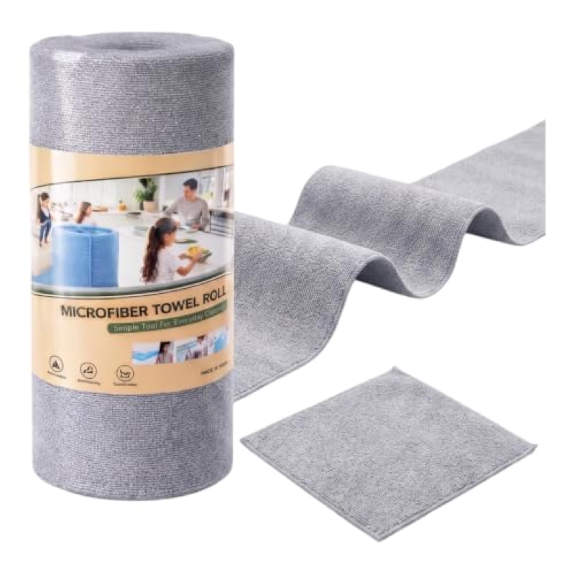 Microfiber Towel Roll, Grey, 25x25cm