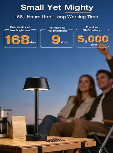 Cordless Rechargeable Table Lamp with Power Charger,Portable LED Desk Lamp,5000mAh Battery Operated,2700K-5700K Tunable,Stepless Dimming for Bedroom Bedside Outdoor Camping Light,Black - Image 4