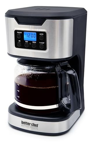 Better Chef Programmable 12-Cup Coffee Maker | 1-4 Cup Setting | Auto-Pause to Serve | 2hr Keep Warm | Perma-Filter | Stainless (Stainless)
