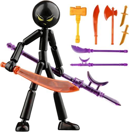 Posable Stickman Action Models Set (4.7) | Collectible Multi-Jointed Model with 7 Accessories | Stop Motion Ready | Desk Decor Gift for Collectors | Self-Assembly Kit (Black)
