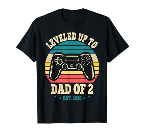 I Leveled Up to Dad of 2 2026 Promu to Dad of Two Kids T-Shirt