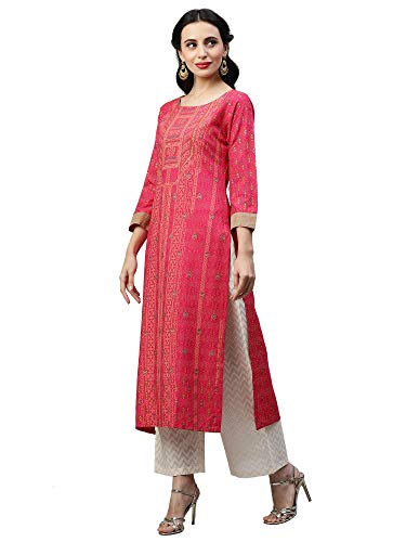 Image of INDO ERA Women's Viscose Rayon Straight Fit Ethnic Motifs Kurta