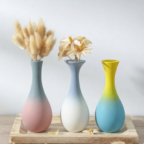 Handmade Ceramic Bud Vases Set of 3, Gradient Ombre Colors,