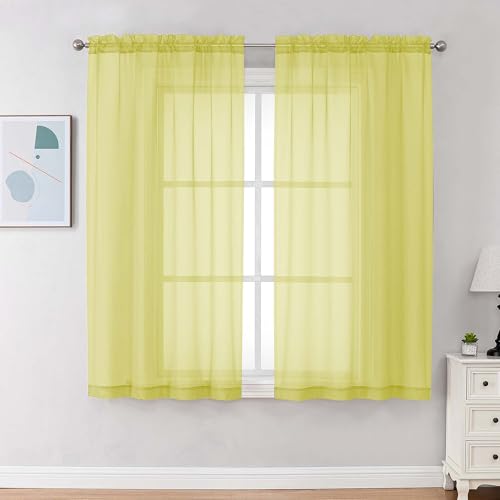 Image of Chyhomenyc Lemon Sheer Curtains 72 Inch Length 2 Panels, Light Filtering Soft Airy Rod Pocket Voile Window Curtain Drapes for French Door Bedroom Living Room, Each 42Wx72L