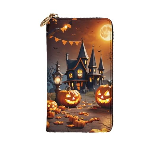 Women's Long Cash Wallet, PU Leather Elegant Clutch Change Purses with Zipper, Travel, Gifts (Happy-halloween Print)2