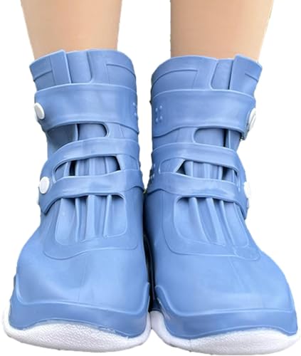 Image of Overshoes Protectors Shoe Covers Reusable Silicone Cover Shoes Rain Boots TPE Sole Wear-Resistant Shoe Cover for Rainy Season (Sky Blue + White, M 34-36)