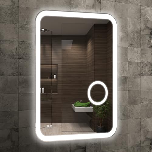 Venti 60x80cm Espejo de Baño con Luces LED Espejo de Tocador Espejo Vertical para Baños con Iluminación Espejo LED con sistema Antivaho Espejo LED para Baños con Espejo de Maquillaje Iluminado