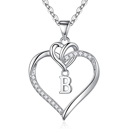 TINGN Collier Femme en Argent avec Lettres, CZ Cœur Lettre B Initiale Pendentif Chaîne pour...