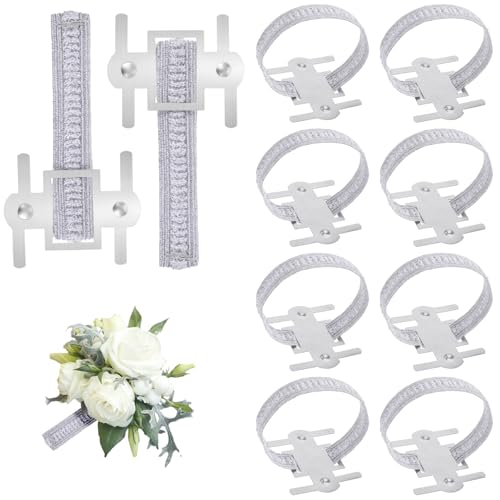 14pcs Corsage Wristlet Band, Silver Elastic Wrist Corsage Bands, Stretch Wrist Corsage Bracelets Bands for Wedding Party, Diy Handmade Corsages Accessories for Prom Bride Shower Anniversary