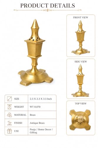 Image of Brass Incense Stick Holder with Antique Finish, Traditional Designer Agarbatti Stand for Pooja, Home Decor and Gifting, 2.3x2.3x3.5 Inch
