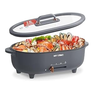 HYTRIC 3.5L Hot Pot Electric for Cooking, Shabu Shabu Hot Pot with Nonstick Coating, Multifunction Electric Pot with Power Control for Noodles, Sauté, Soup, Electric Cooker for Party, BPA-FREE, Grey
