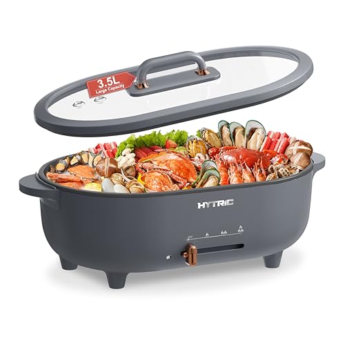 HYTRIC 3.5L Hot Pot Electric for Cooking, Shabu Shabu Hot Pot with Nonstick Coating, Multifunction Electric Pot with Power Control for Noodles, Sauté, Soup, Electric Cooker for Party, BPA-FREE, Grey