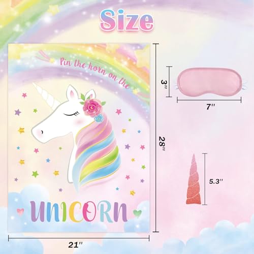 Image of WERNNSAI Pin The Horn On The Unicorn - Unicorn Birthday Decorations 21'' X 28'' Birthday Party Game with 24 Pcs Horns Stickers for Kids School Classroom Activities | Pin The Tail on the Unicorn,Girls Birthday Party Game,28 inch x 21 inch Poster with 24 Stickers and Blindfold