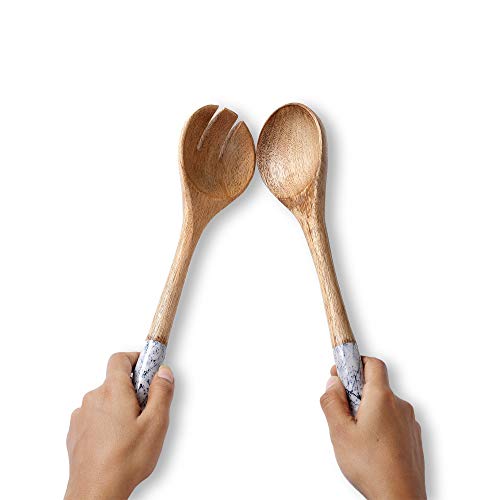 Folkulture Salad Servers Or Salad Tongs, Wooden Utensils For Serving Salad, 12-Inch Spoon And Fork Set, Mango Wood, Blue Servers #TOP5