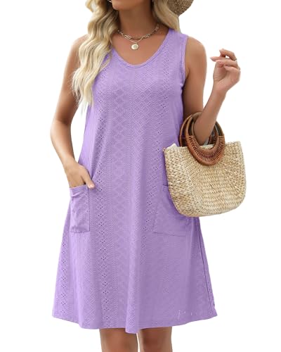 Image of elescat Swimsuit Coverup Summer Dresses for Women Eyelet Casual Loose Sleeveless Sundress with Pockets 2026
