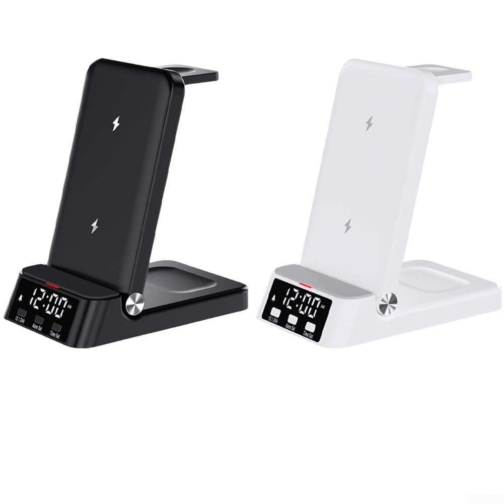 per stazione Ricarica Wireless 3 in 1 per Samsung con LED, Caricatore Induttivo per Telefono Auricolari Watch, Base da Comodino Nera 115x134mm(Black)