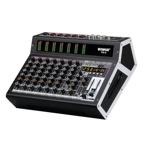 Image of BOMGE PD-8 Professional 650w Powered Mixer, 8 Channel Sound Mixer With Dual Wireless Mic, USB, 256-Bit Effects, Bluetooth,48V for Live Bands and DJs