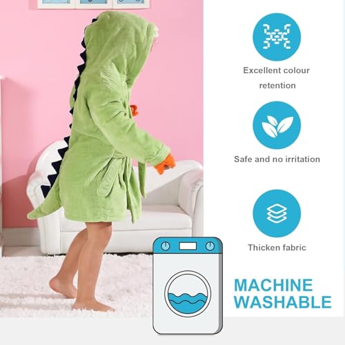 Image of MICHLEY Girls Boys Robe Cotton Towel Baby Dinosaur Style Hooded Bathrobe
