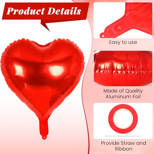 Image of 6 Pcs 32 Inch Red Heart Balloons, Giant Heart Shape Foil Balloons Love Balloon Valentine Balloon for Birthday Party Wedding Engagement Party Baby Shower Valentine Day Decorations