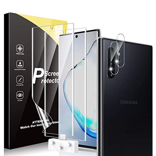 HATOSHI 2 Pack Flexible TPU Screen Protector +2 Pack Camera Lens Protector for Samsung Galaxy Note 10 Plus, Full Coverage, Alignment Tool, Bubble Free, Case Friendly Film for Samsung Note 10+ 6.8-inch