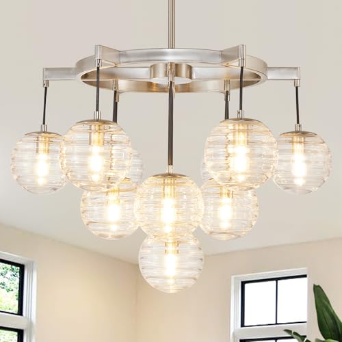 Silver Bubble Chandelier Lighting Dia 28.5" Swirled Clear Ribbed ...