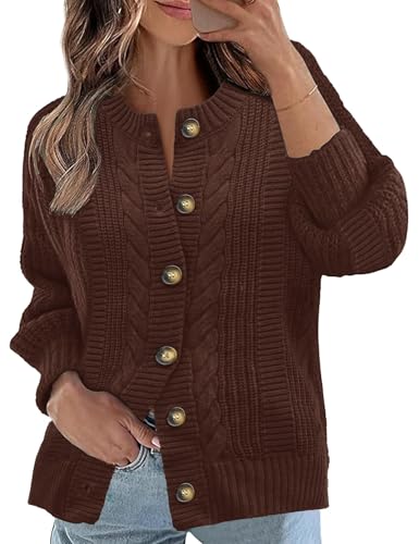Rapbin Women's Cardigan Sweaters Cable Knit Crochet Cotton Coats Button