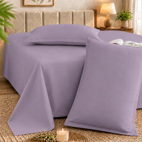 Image of Cortina Cloud Cotton King Size Bedsheet with 2 Pillow Covers | Super Soft, Breathable & Skin-Friendly Bedsheet for Double Bed King Size with Solid Design | (270x250 cm) (Purple, King)