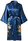 Ledamon Women's 100% Silk Kimono Short Robe (Navy blue)