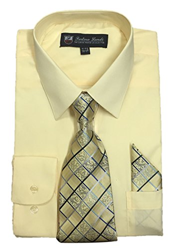 Fortino Landi Men's Long Sleeve Dress Shirt With Matching Tie And Handkerchief
