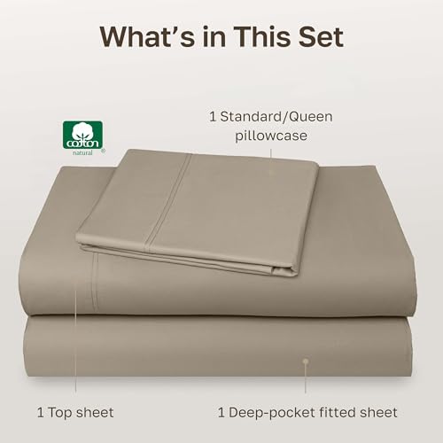 Image of California Design Den Twin XL Sheets Set - Luxury 600 Thread Count Sateen, Natural 100% Cotton Sheets with Deep Pockets, Cool, Crisp and Durable Hotel Quality Bedding Set (Cool Taupe)