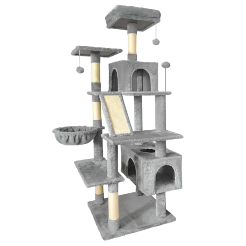 Torre para gatos interior 70 pulgadas gris claro