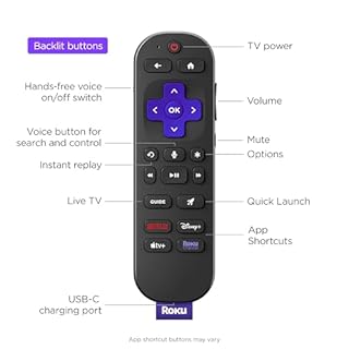 Roku Voice Remote Pro (2nd Ed.) | Rechargeable TV Remote Control with Hands-free Voice Controls, Backlit Buttons, & Lost Remote Finder - Replacement Remote Compatible with All Roku TV, Players & Audio
