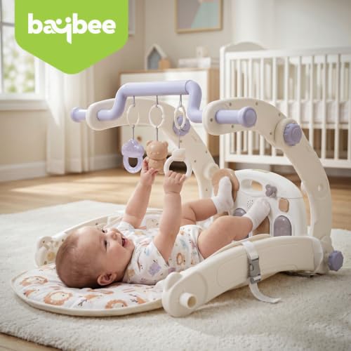 Image of Baybee 8 in 1 Rocker for Babies with Music Toy Bar, Soft Fabric, Food Tray, Tool Free Installation | Multi-Function Push Walker, Ride-On, Play Gym & Rocking Chair | Baby Bouncers & Rockers for 0-3 Years (Purple & White)