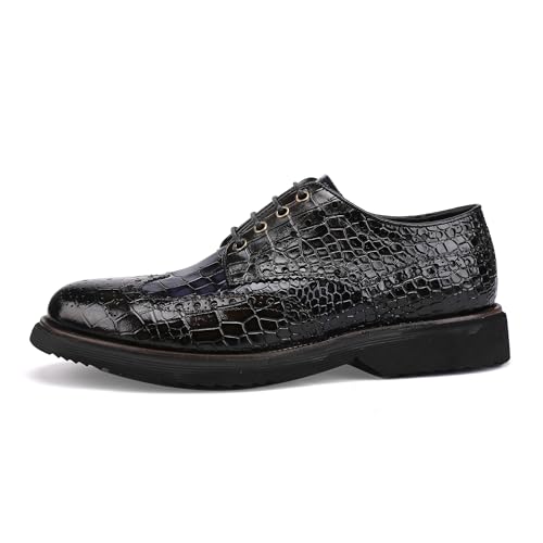 Image of Lace-up Oxfords Brogue Wingtip Shoes for Men Two Color Mix,Crocodile Pattern