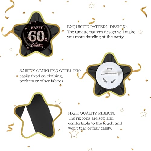 Black Happy 60th Birthday Tinplate Badge Pin, Black Rosette It's My 60th Birthday Button, Diamond 60th Birthday Award Badge Pin, Sixty Years Old Birthday Party Decorations3