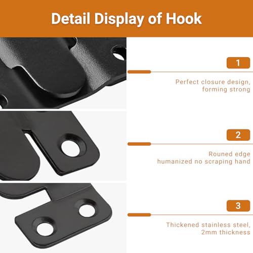 Image of [10 Pairs Large] Interlocking Flush Mount Brackets, Stainless Steel Heavy Picture Hanging Hardware, Hanging Buckle Wall Hanger, Frame Hooks for Showdow Box, Jersey Frame Display Case (Black)