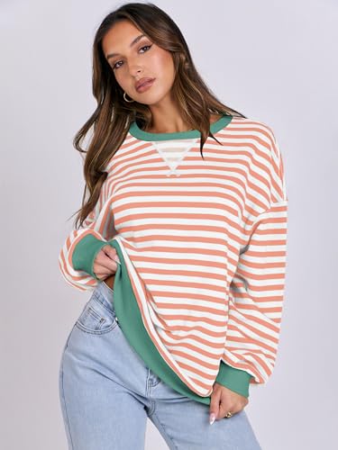 image for ANRABESS Women Striped Sweatshirts Oversized Crewneck Long Sleeve Shir