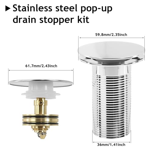 Bathroom Sink Drain Kit, with Flexible Expandable P-Trap Sink Drain Pipe, Fits 1-1/4\",1-1/2\" and 2\'\' Drain Hole, Built-in Anti-Clogging Stopper, Anti-Odor Bathroom Sink Drain