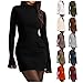 KAJXZ Long Sleeve Mock Neck Dress for Women Bodycon Mini Dresses Casual Basic Party Club Fashion Clothes Elegant Formal Wear Black