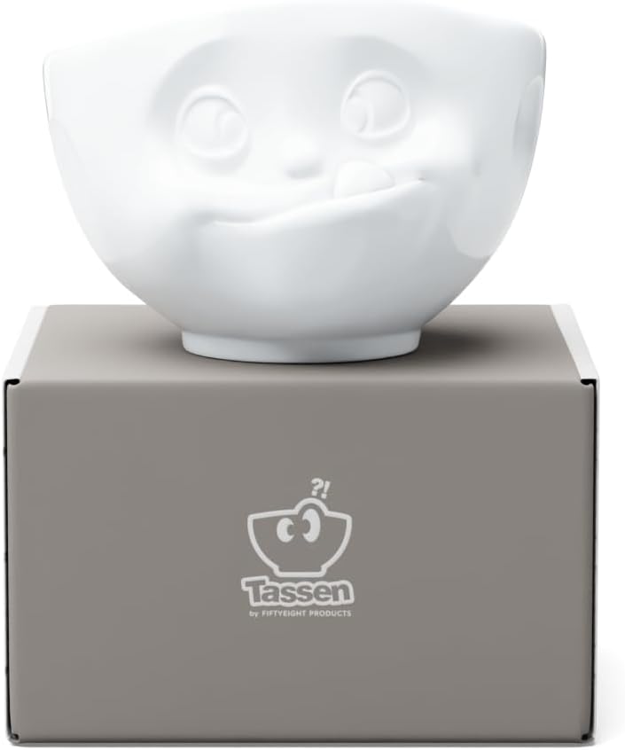 FIFTYEIGHT PRODUCTS TASSEN Porcelain Bowl, Tasty Face Edition, 16 oz. White, (Single Bowl) for Serving Cereal, Soup