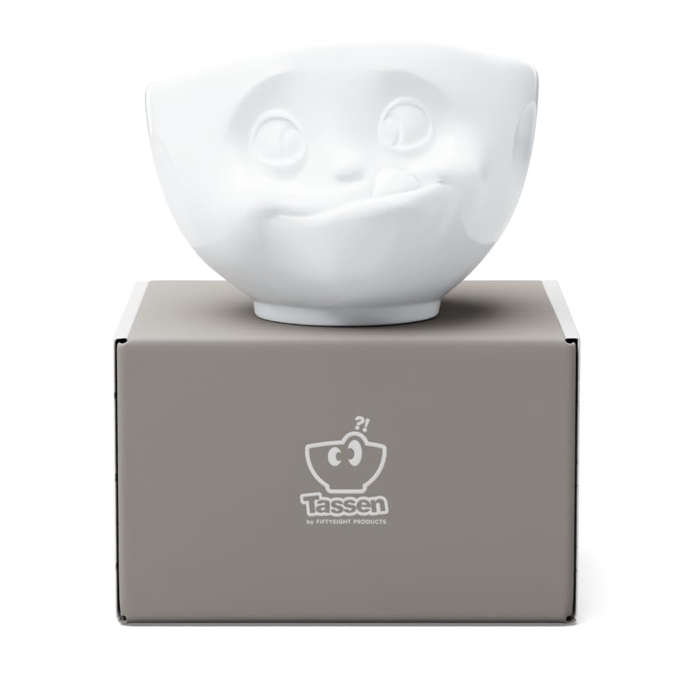 Fiftyeight Bol Blanc Brillant Motif Personnage se léchant Les babines 500 ML