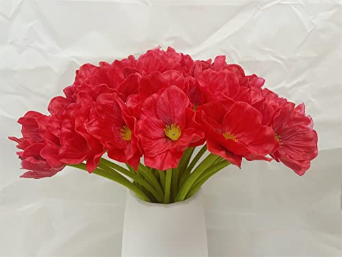 10 Pcs High Quaulity Fresh Artificial Mini Real Touch Pu/ Latex Corn Poppies Decorative Silk Fake Artificial Poppy Flowers For Wedding Holiday Bridal Bouquet Home Party Decor Bridesmaid (Red) #TOP3