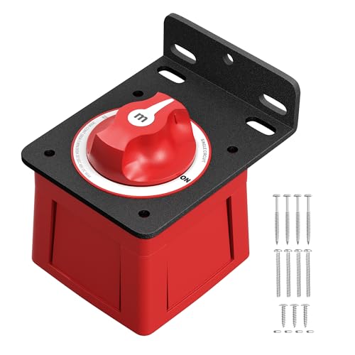 Marine Battery Switch with Heavy Duty Aluminum Bracket, 12V-48V 300A Battery Disconnect Switch Waterproof for Boat RV Car Truck, Ignition Protected Battery Cut Off Switch with Mounting Hardware