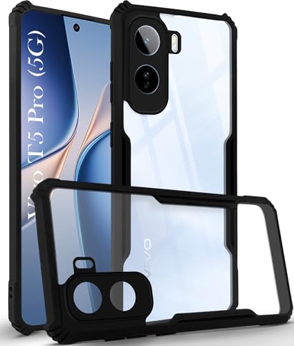 Image of Jkobi Hybrid Back Cover Case for Vivo T5 Pro 5G (Shockproof with Polycarbonate Clear Panel | Professional Black)